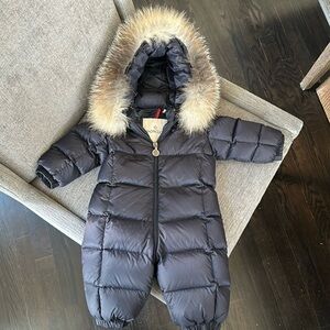 Moncler Kids Black Puffer Snowsuit with Fur Hood